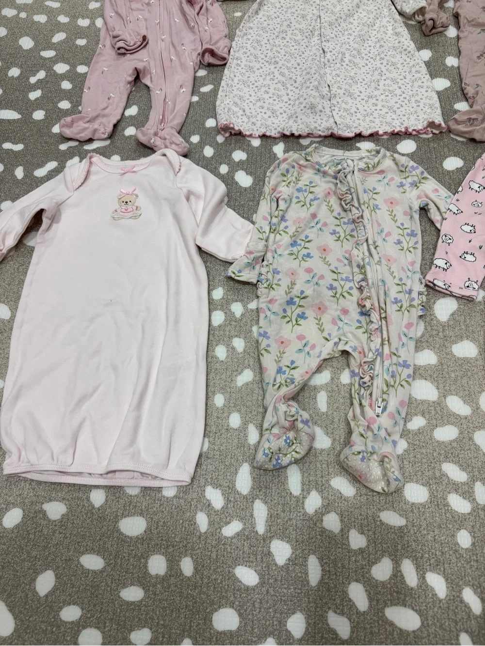 Lot of 6 pima bamboo newborn baby girl footies gown teddy bear lambs mittens